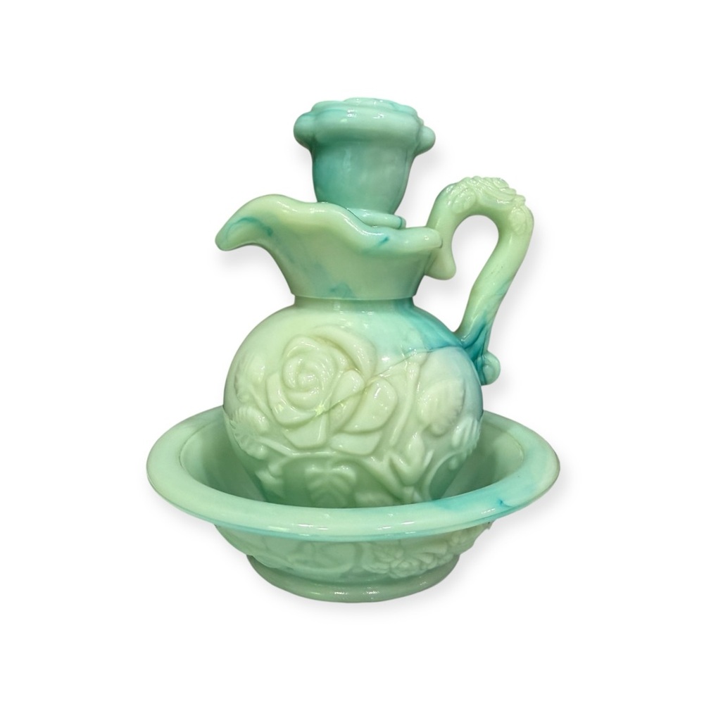 Vintage Avon Jadeite Slag Glass Bath Oil Pitcher